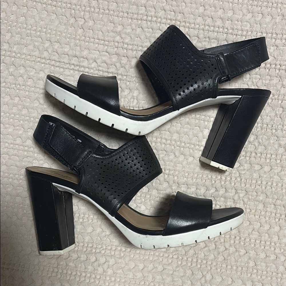 Clarks black and white heels